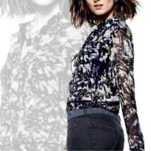 Cabi Top Size L Starry Night 3066 Ruffle Hi Low Button Long Sleeve